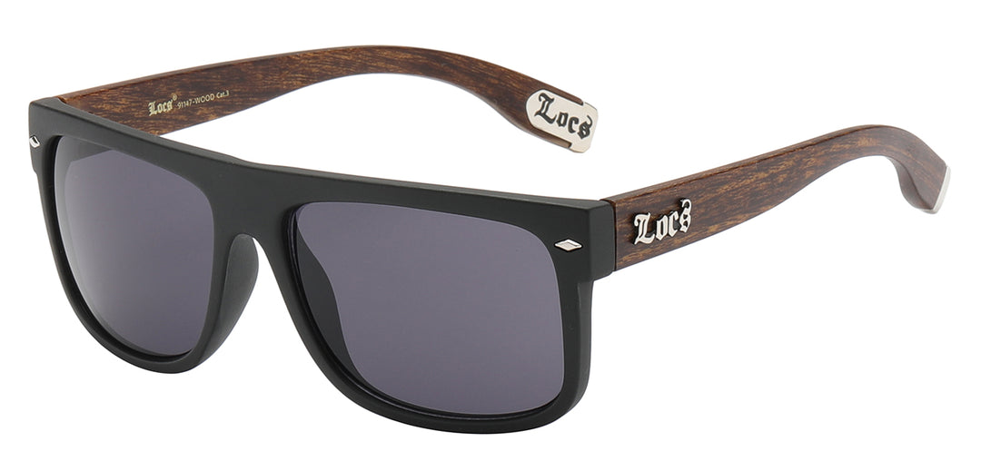 Locs 8LOC91147-WOOD Street Chic Wood Grain Print Square Polycarbonate Unisex Shades