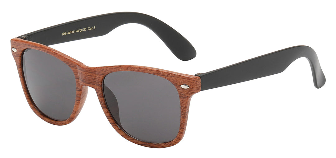 Juniors Retro Rewind KG-WF01-WOOD Chic Iconic Square Wood Print Frame Kids Sunglasses