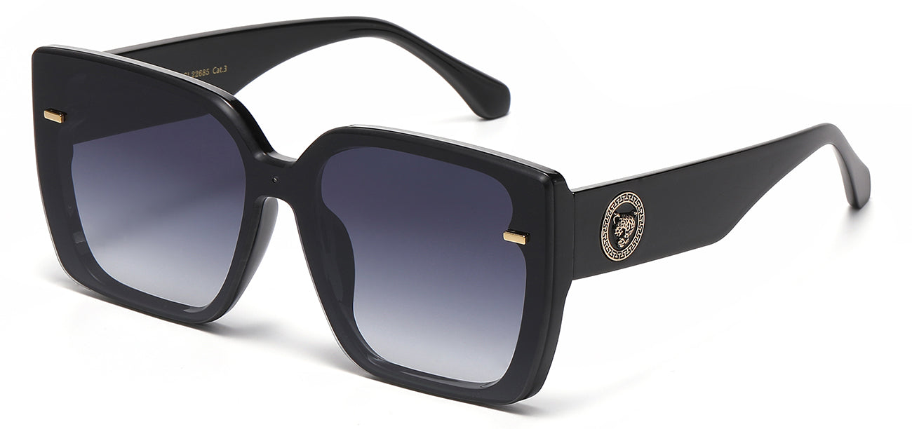 GISELLE BLACK SATIN × BLACK Giselle Sunglasses Women's Luxury Designer Style Round Oval
