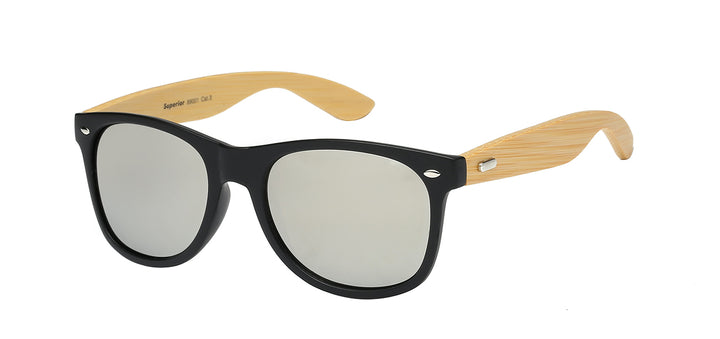 Superior 8SUP89001 Popular Classic Silhouette Frame with Eco-Friendly Bamboo Temple Unisex Sunglasses