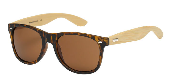 Superior 8SUP89001 Popular Classic Silhouette Frame with Eco-Friendly Bamboo Temple Unisex Sunglasses