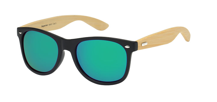 Superior 8SUP89001 Popular Classic Silhouette Frame with Eco-Friendly Bamboo Temple Unisex Sunglasses