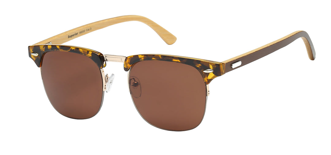 Superior 8SUP89002 Retro Square Soho Frame with Eco-Friendly Bamboo Temple Unisex Shades