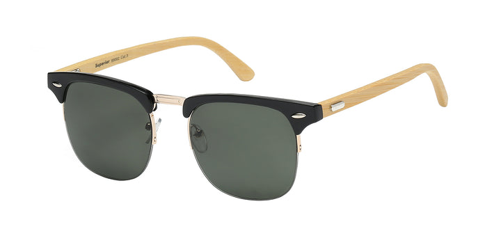 Superior 8SUP89002 Retro Square Soho Frame with Eco-Friendly Bamboo Temple Unisex Shades