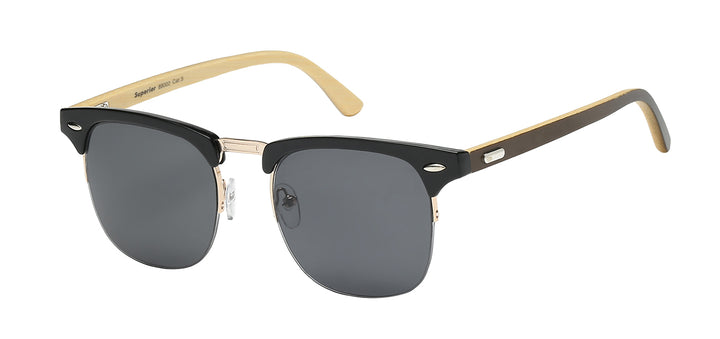 Superior 8SUP89002 Retro Square Soho Frame with Eco-Friendly Bamboo Temple Unisex Shades