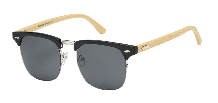 Superior 8SUP89002 Retro Square Soho Frame with Eco-Friendly Bamboo Temple Unisex Shades