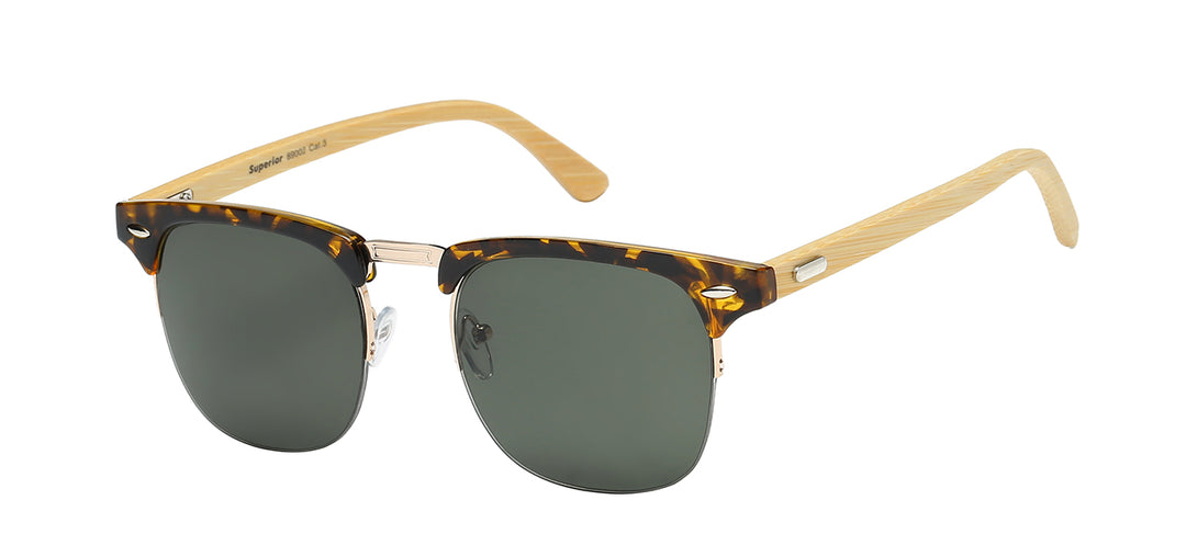 Superior 8SUP89002 Retro Square Soho Frame with Eco-Friendly Bamboo Temple Unisex Shades