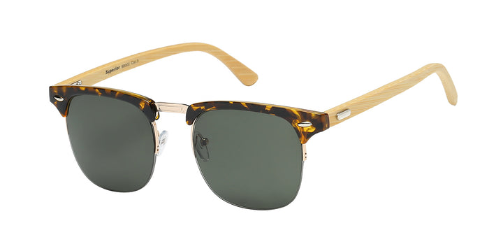 Superior 8SUP89002 Retro Square Soho Frame with Eco-Friendly Bamboo Temple Unisex Shades