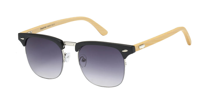 Superior 8SUP89002 Retro Square Soho Frame with Eco-Friendly Bamboo Temple Unisex Shades