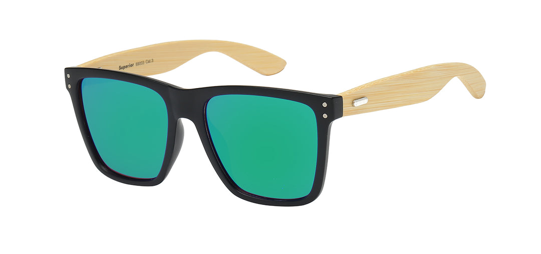 Superior 8SUP89003 Trendy Square Polymer Thin Frame with Eco-Friendly Bamboo Temple Unisex Shades