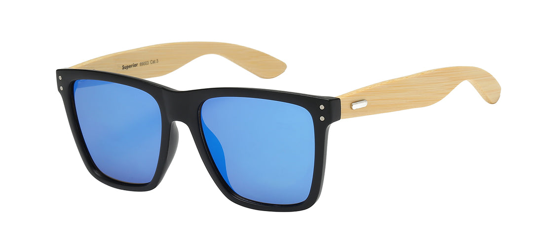 Superior 8SUP89003 Trendy Square Polymer Thin Frame with Eco-Friendly Bamboo Temple Unisex Shades