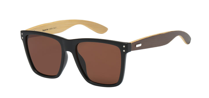 Superior 8SUP89003 Trendy Square Polymer Thin Frame with Eco-Friendly Bamboo Temple Unisex Shades