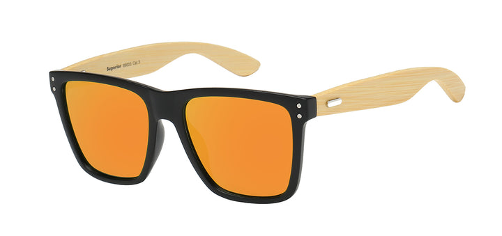 Superior 8SUP89003 Trendy Square Polymer Thin Frame with Eco-Friendly Bamboo Temple Unisex Shades