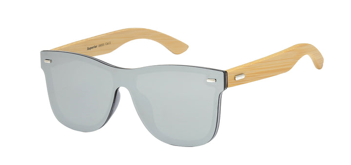 Superior 8SUP89005 Chic One-Piece Panel Lens on Frame with Eco-Friendly Bamboo Temple Unisex Shades