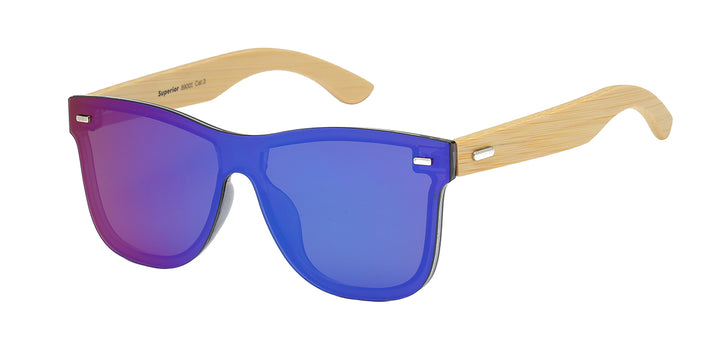 Superior 8SUP89005 Chic One-Piece Panel Lens on Frame with Eco-Friendly Bamboo Temple Unisex Shades