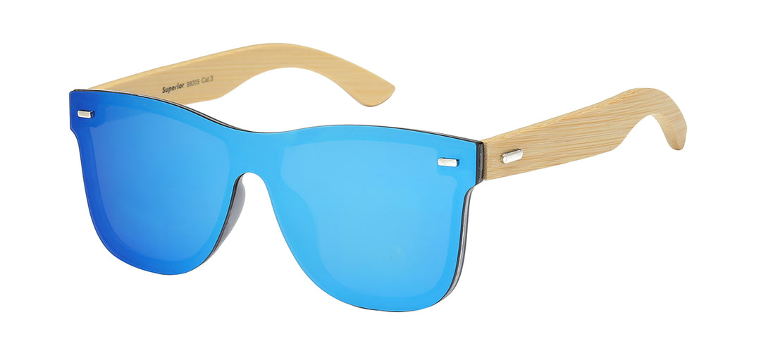 Superior 8SUP89005 Chic One-Piece Panel Lens on Frame with Eco-Friendly Bamboo Temple Unisex Shades