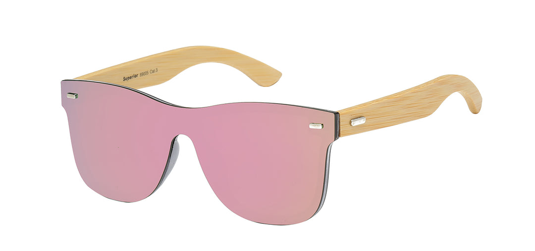 Superior 8SUP89005 Chic One-Piece Panel Lens on Frame with Eco-Friendly Bamboo Temple Unisex Shades