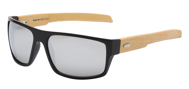 Superior 8SUP89012 Sporty Square Wrap with Eco-Friendly Bamboo Temple Unisex Sunglasses