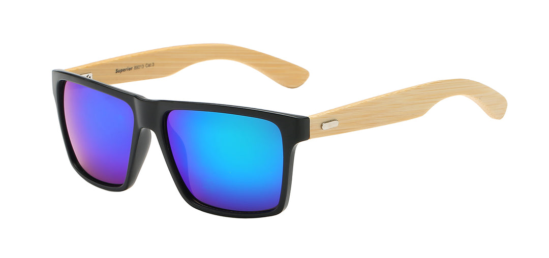 Superior 8SUP89013 Casual Square Frame with Eco-Friendly Bamboo Temple Unisex Sunglasses