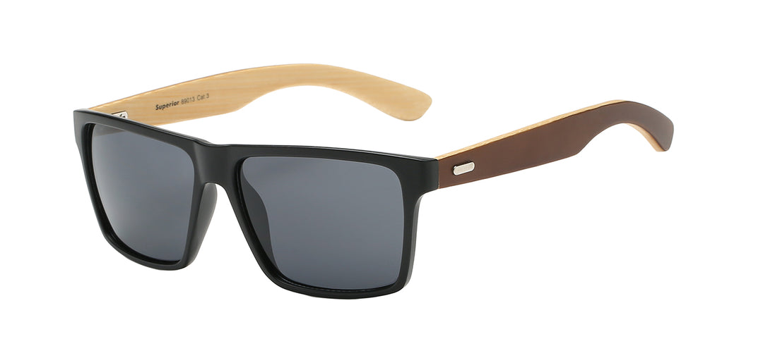 Superior 8SUP89013 Casual Square Frame with Eco-Friendly Bamboo Temple Unisex Sunglasses