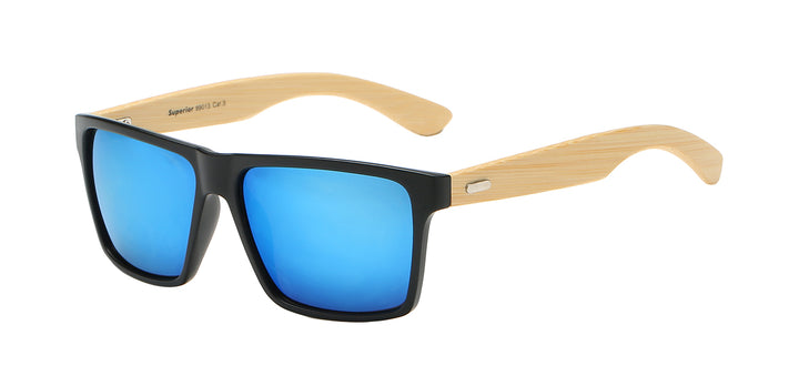 Superior 8SUP89013 Casual Square Frame with Eco-Friendly Bamboo Temple Unisex Sunglasses