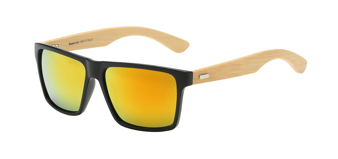 Superior 8SUP89013 Casual Square Frame with Eco-Friendly Bamboo Temple Unisex Sunglasses