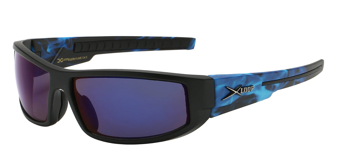 XLoop 8X2578-FLAME Sizzling Contour Sport Wrap with Flame Print Temple Unisex Sunglasses