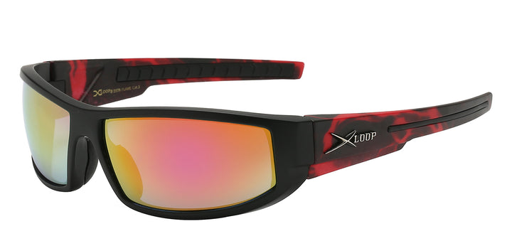 XLoop 8X2578-FLAME Sizzling Contour Sport Wrap with Flame Print Temple Unisex Sunglasses