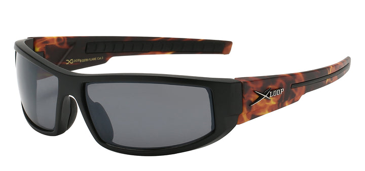 XLoop 8X2578-FLAME Sizzling Contour Sport Wrap with Flame Print Temple Unisex Sunglasses