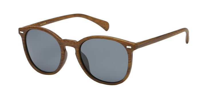 Polarized American Classic PZ-712038 Classy Retro Keyhole Round Wood Grain Frame Unisex Sunglasses