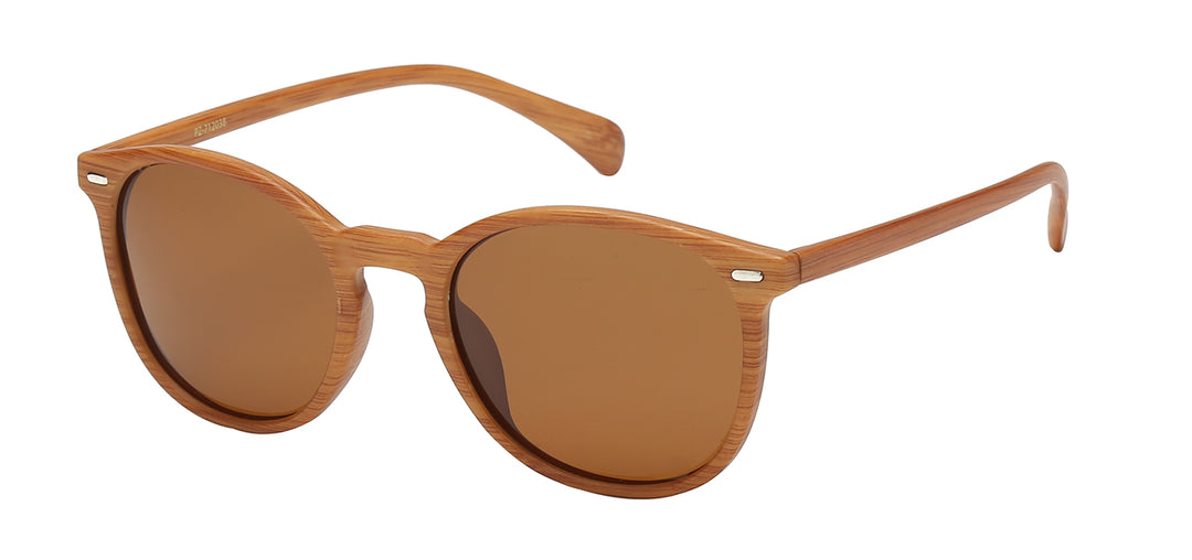 Polarized American Classic PZ-712038 Classy Retro Keyhole Round Wood Grain Frame Unisex Sunglasses