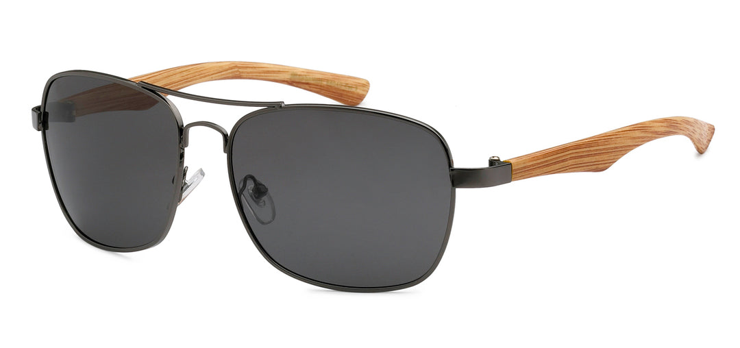 Manhattan Polarized PZ-MH88040 Classy Square Aviator Wood Grain Print Temple Unixes Shades