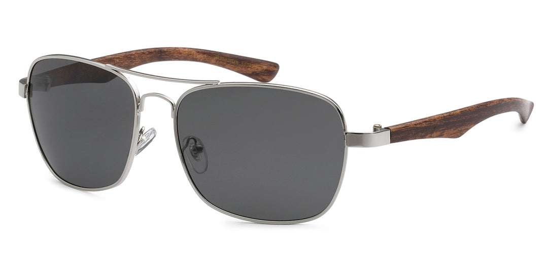 Manhattan Polarized PZ-MH88040 Classy Square Aviator Wood Grain Print Temple Unixes Shades