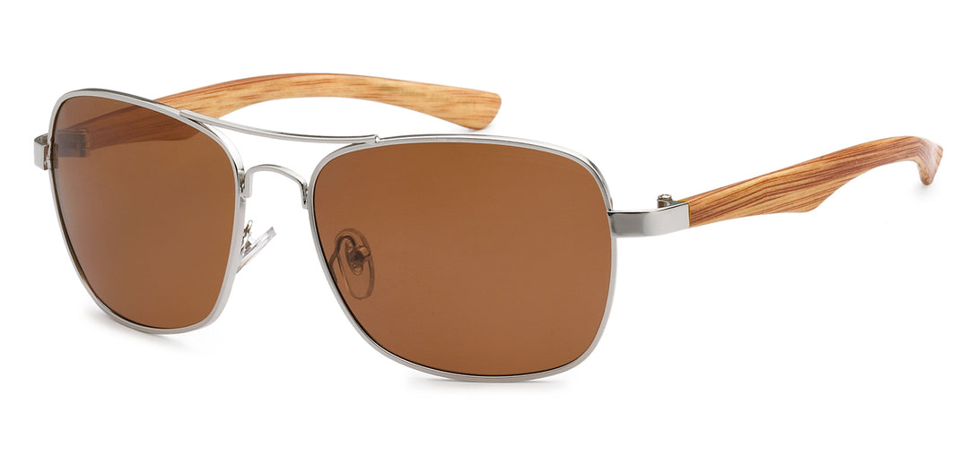 Manhattan Polarized PZ-MH88040 Classy Square Aviator Wood Grain Print Temple Unixes Shades