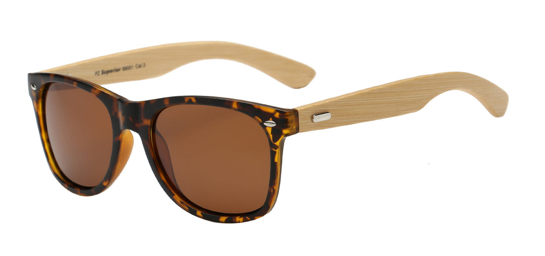 Polarized Superior PZ-SUP89001 Classic Iconic Frame Eco-Friendly Bamboo Temple Unisex Sunglasses