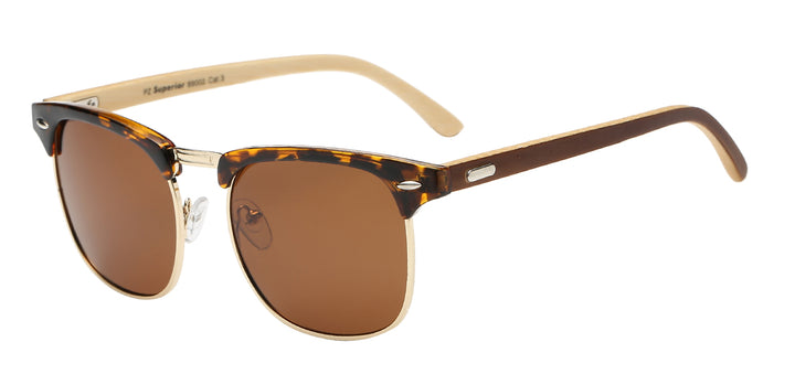 Polarized Superior PZ-SUP89002 Classic Soho Frame Eco-Friendly Bamboo Temple Unisex Sunglasses