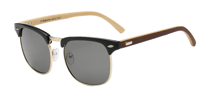 Polarized Superior PZ-SUP89002 Classic Soho Frame Eco-Friendly Bamboo Temple Unisex Sunglasses