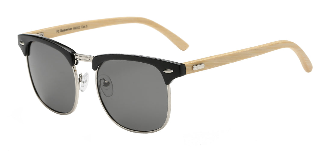 Polarized Superior PZ-SUP89002 Classic Soho Frame Eco-Friendly Bamboo Temple Unisex Sunglasses