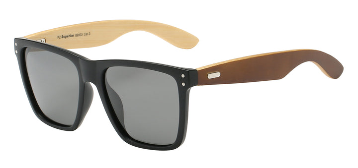 Polarized Superior PZ-SUP89003 Classic Iconic Frame with Eco-Friendly Bamboo Temple Unisex Shades