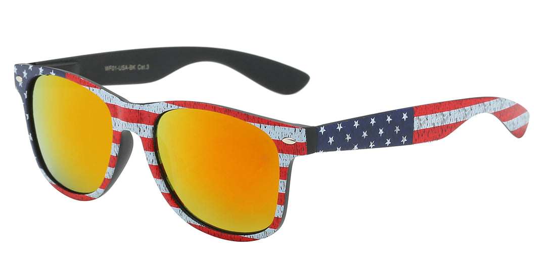 Retro Rewind WF01-USA-BK Iconic Design Black Frame USA Flag Unisex Sunglasses