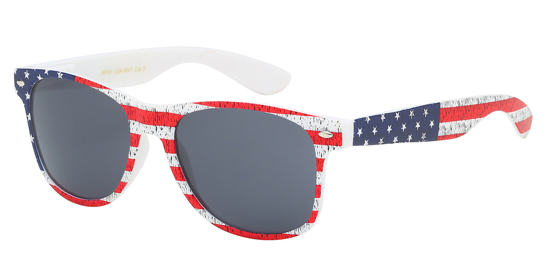 Retro Rewind WF01-USA-WHT Iconic Design White Frame USA Flag Unisex Sunglasses