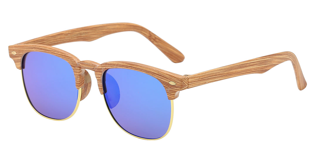 Retro Rewind WF13-WDCM Classic Soho Frame Black and Wood Grain Print Unisex Shades