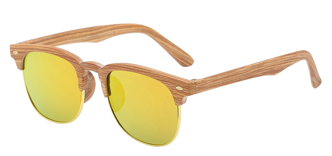 Retro Rewind WF13-WDCM Classic Soho Frame Black and Wood Grain Print Unisex Shades