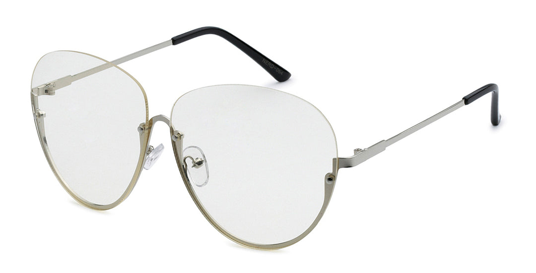 Nerd Eyewear NERD-064 Large Tri-Oval Metal Half Frame Clear Lens Fashion Glasses