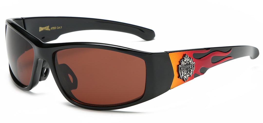 Choppers 8CP6723 Rugged Polycarbonate Wrap Flame Print Temple Unisex Sunglasses