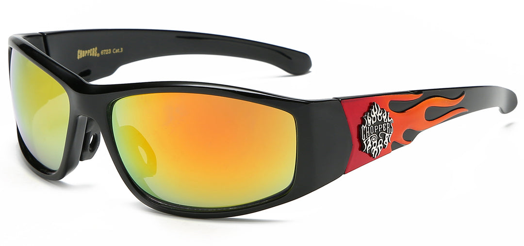 Choppers 8CP6723 Rugged Polycarbonate Wrap Flame Print Temple Unisex Sunglasses