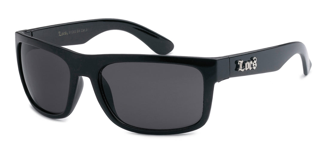 Locs 8LOC91063-BK Old School Square Wrap Shiny Black Frame Unisex Sunglasses