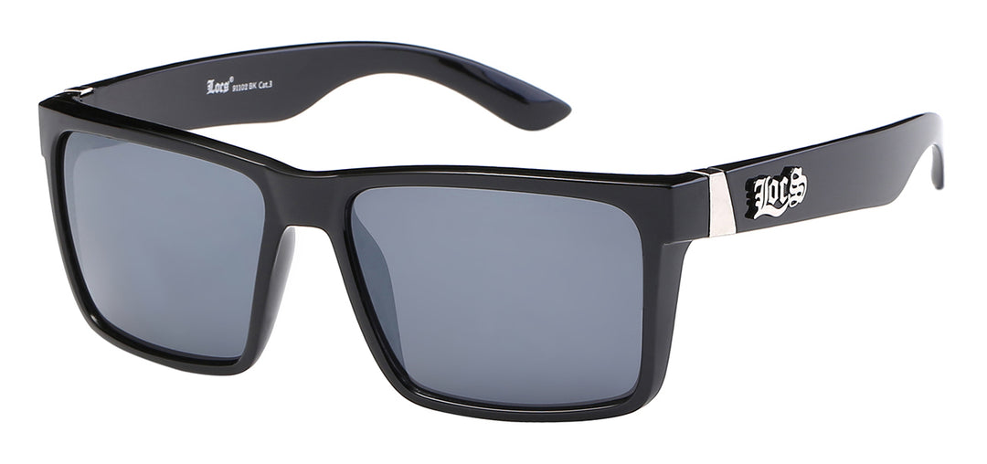 Locs 8LOC91102-BK Classic Street Style Shiny Black Square Frame Unisex Sunglasses