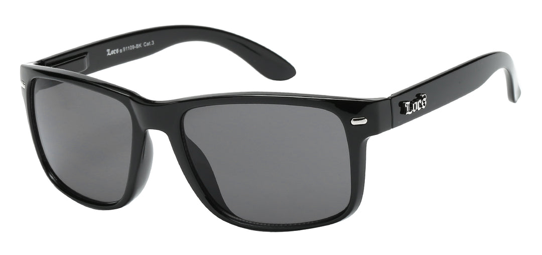 Locs 8LOC91109-BK Contemporary Square Frame Shiny Black Unisex Sunglasses