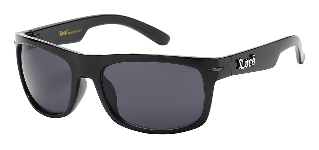 Locs 8LOC91110-BK Trendy Retro Urban Style Wrap Shiny Black Unisex Sunglasses